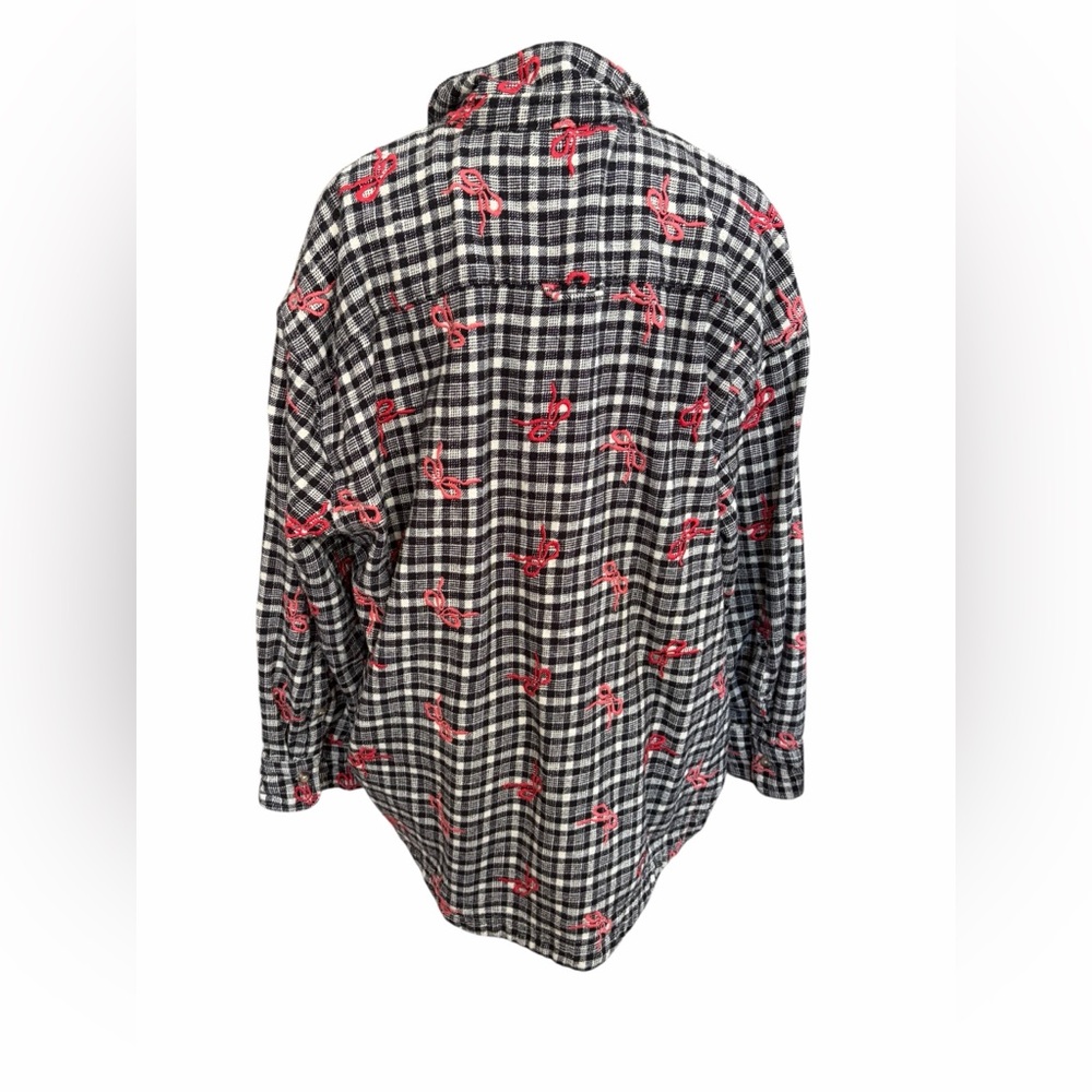 BDG Dani Black & White Plaid Button-Up Shacket bows size medium - Picture 5 of 7